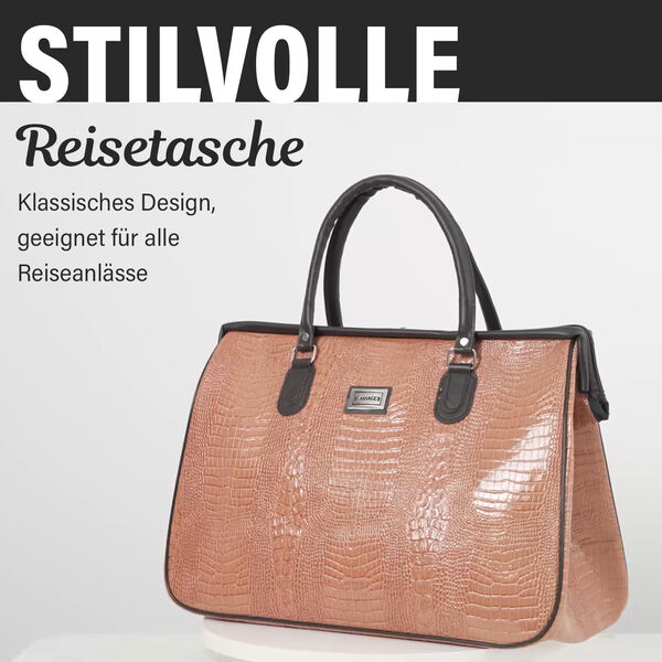 PASSAGE Weekender Reisetasche mit Korkodilpr&auml;gung, Rosa image number 1