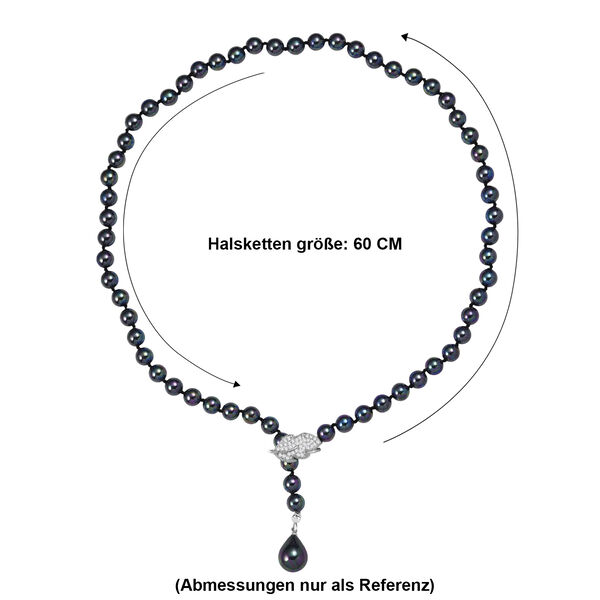 Pfaufarbene 8mm Muschelkernperle und wei&szlig;e Zirkonia 60cm Halskette image number 6