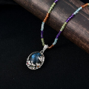 EVER TRUE AAA Labradorit, Mehrfarbig-Turmalin Schmuckset ca. 45 cm ca. 27.93 ct