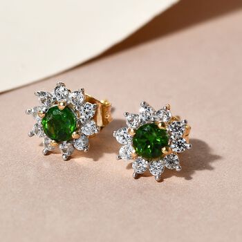 Nat&uuml;rliche Chromdiopsid und Zirkon-Ohrstecker - 1,15 ct.