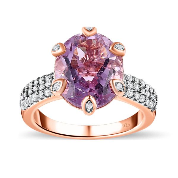 AA Rose De France Amethyst, weißer Zirkon Ring, 925 Silber rosévergoldet (Größe 19.00) ca. 4.58 ct image number 4