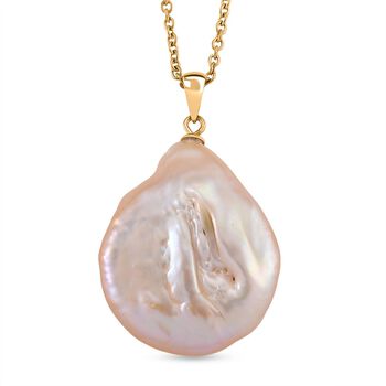 AAA Pfirsich-S&uuml;&szlig;wasser Perle Anh&auml;nger mit Kette  ca. 50 cm 316L Edelstahl, Goldfarben