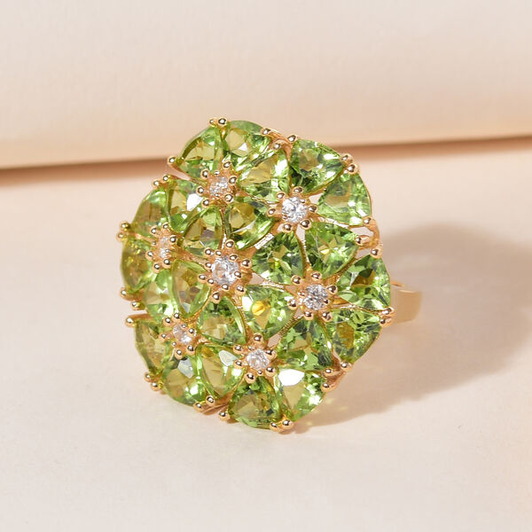 Natürlicher Peridot und weißer Zirkon-Ring, 925 Silber vergoldet  ca. 11,55 ct image number 2