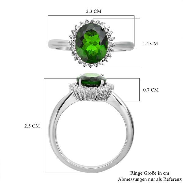 Natürlicher Chromdiopsid und weißer Zirkon-Ring, 925 Silber rhodiniert  ca. 3,05 ct image number 8
