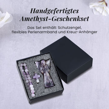 3er-Amethyst-Set &ndash; Engel, Kreuzanh&auml;nger und Armband