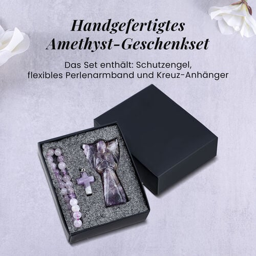 3er-Amethyst-Set – Engel, Kreuzanhänger und Armband image number 1