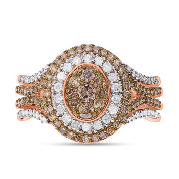 Nat&uuml;rlicher Champagner Diamant Ring, 925 Silber Ros&eacute;gold Vermeil (Gr&ouml;&szlig;e 17.00) ca. 1.04 ct