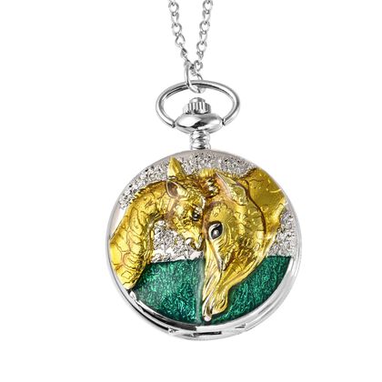 STRADA Taschenuhr mit Giraffenmotiv, Japanisches Quarzwerk, PNP-Goldplattierung, inkl. 78,7cm Kette