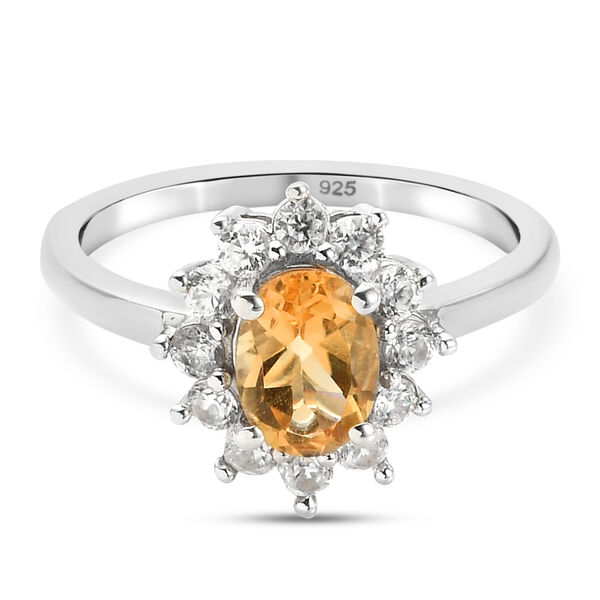 Citrin und Zirkon Ring 925 Silber platiniert  ca. 1,36 ct