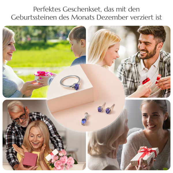 3er-Set AA Tansanit und Zirkon Ring, Ohrringe und Anhänger - 1,85 ct. image number 7