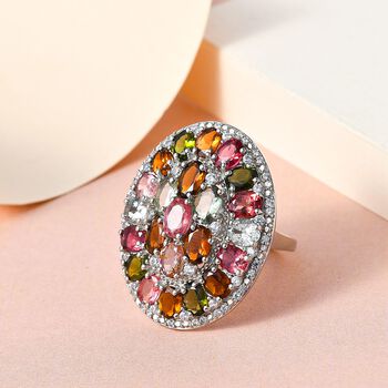 Nat&uuml;rlicher Mehrfach-Turmalin und Zirkon-Ring - 8,92 ct.