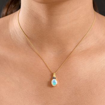 D'Joy AA Nat&uuml;rlicher, &auml;thiopischer Welo Opal, Blauer Saphir Anh&auml;nger 925 Silber vergoldet ca. 1.36 ct