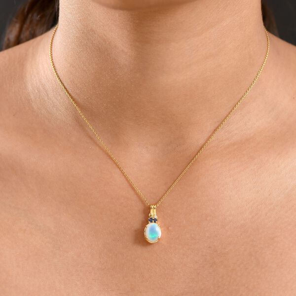 D'Joy AA Nat&uuml;rlicher, &auml;thiopischer Welo Opal, Blauer Saphir Anh&auml;nger 925 Silber vergoldet ca. 1.36 ct image number 3