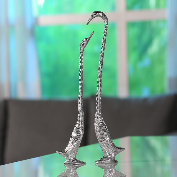 2er Set Deko Schwäne aus Aluminium, 8x4x34 und 7x3x30 cm, Silber image number 2