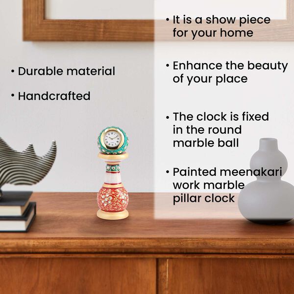 Handgefertigte Makrana-Tischuhr aus Marmor mit Rajasthani-Handemaille, blau image number 3