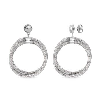 Doppelter kreisf&ouml;rmiger Ohrringe mit wei&szlig;em Kristall, silberfarben
