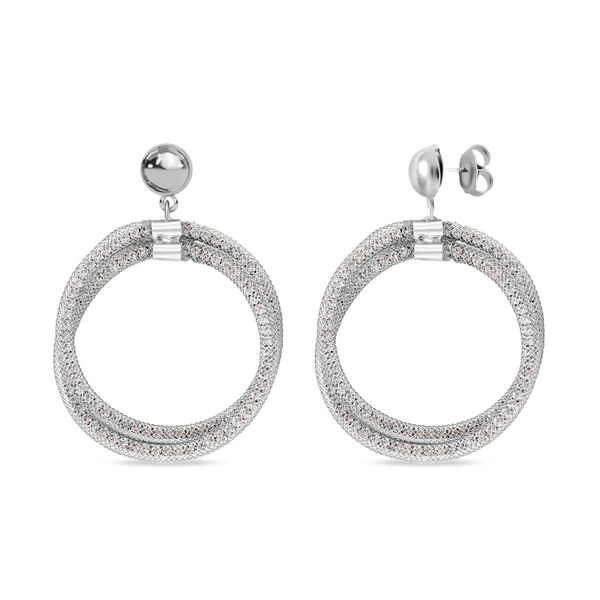 Doppelter kreisförmiger Ohrringe mit weißem Kristall, silberfarben image number 3