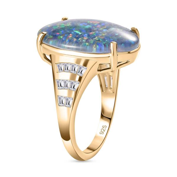 AAA Boulder Opal, Weißer Zirkon Ring, 925 Silber Gelbgold Vermeil (Größe 18.00), ca. 9.21 ct image number 5