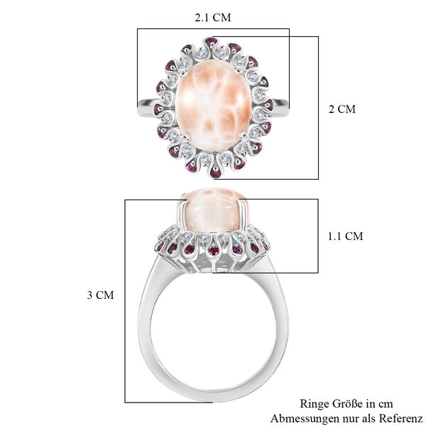 D'Joy AA Natrolith, Natürlicher Rhodolith Granat Ring 925 Silber rhodiniert (Größe 18.00) ca. 5.33 ct image number 7