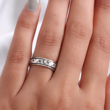 Mystischer Anti-Stress-Spinning-Ring, platiniertes Silber