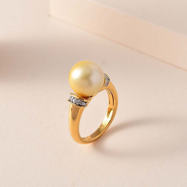 Goldener S&uuml;dseeperlen- und Moissanit-Ring - 10,57 ct. image number 2