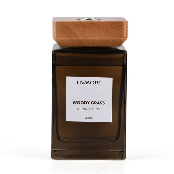 LIVMORE - Home Fragrance Kollektion - Raumduft Diffuser 500 ml Teeglas braun mit Holzdeckel 8 St&auml;bchen Duft Holz Vanille Gr&ouml;&szlig;e 8.3 x 8.3 x 14.5 cm image number 3