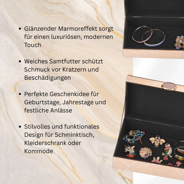 2er-Set Glas-Schmuckbox mit Marmormuster, 28x18x10cm (L) und 21x12x7cm (S), Crème image number 2