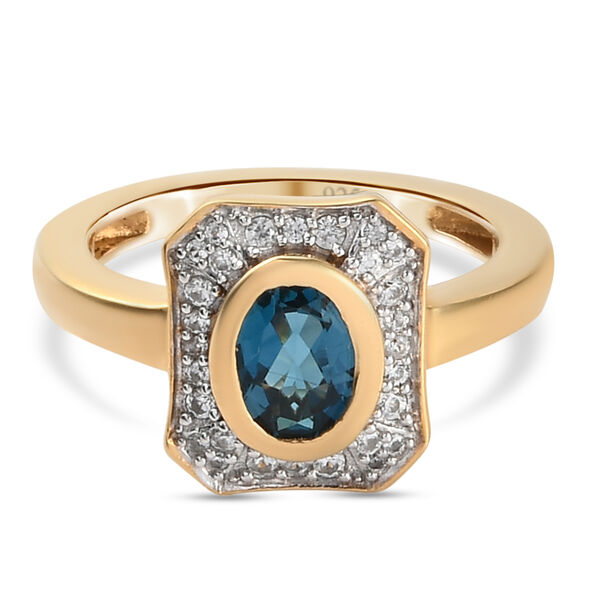 London Blau Topas und Zirkon Ring 925 Silber vergoldet  ca. 1,13 ct image number 0