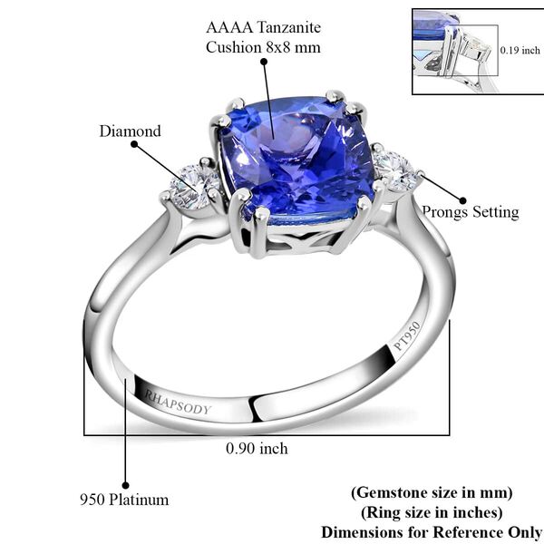 RHAPSODY zertifiziert und geprüft AAAA Tansanit und VS EF Diamant Ring in 950 Platin - 2,80 ct. image number 5