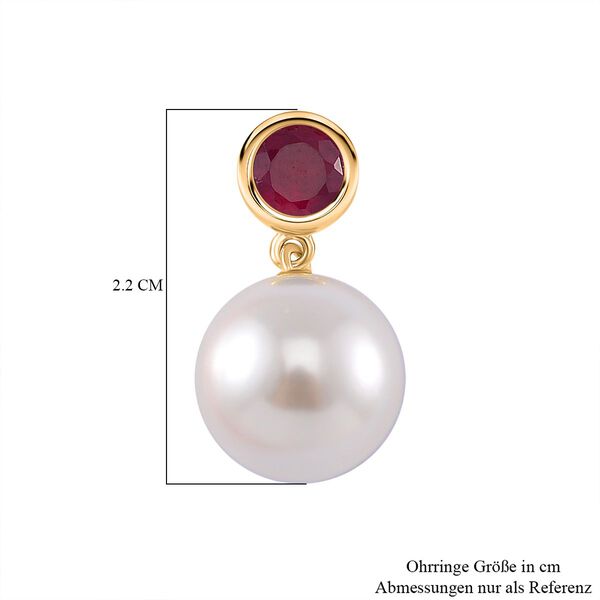 Wei&szlig;e Muschelkernperle, Afrikanischer Rubin (Fissure gef&uuml;llt) Ohrringe 925 Silber vergoldet image number 5