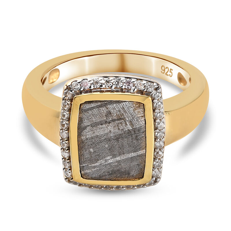 Meteorit und Zirkon Ring 925 Silber vergoldet  ca. 4,81 ct image number 0