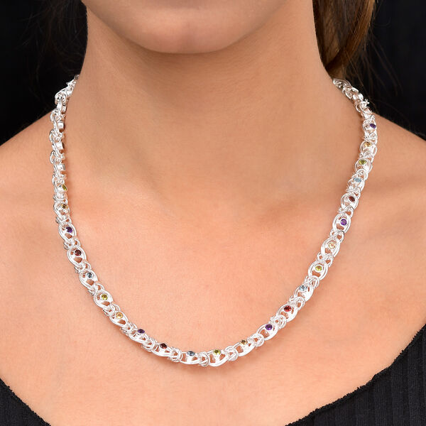 Mehrfarbige, Edelstein Königs-Halskette, 50 cm, 925 Silber (ca. 51,33g) ca. 5.53 ct image number 2