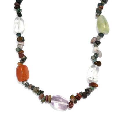 Mehrfarbig Edelsteine, Indischer Achat Halskette ca. 60 cm mit 5 cm extender, Edelstahl ca. 300.00 ct