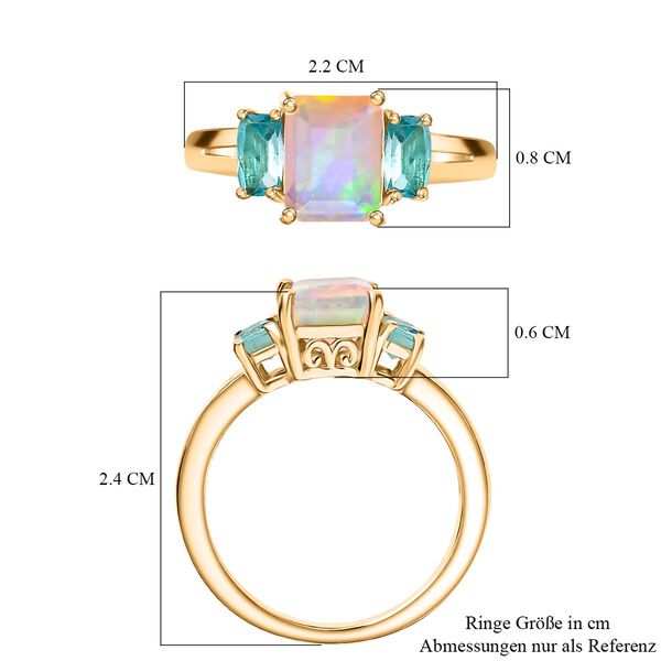 D'Joy AA Natürlicher, äthiopischer Welo Opal, Paraiba-Blau-Apatit Ring 925 Silber vergoldet (Größe 17.00) ca. 1.53 ct image number 7