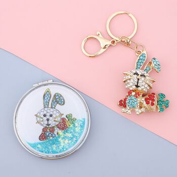 2er-Set- mehrfarbiger Kristall- und Glas-Schl&uuml;sselanh&auml;nger und Spiegel