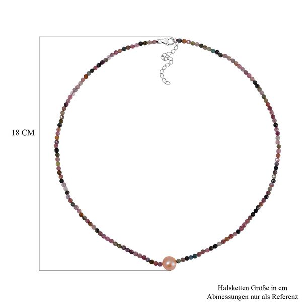 Mehrfarbige-Turmalin flexible Halskette, Pfirsich Perlen, 925 Silber rhodiniert image number 5
