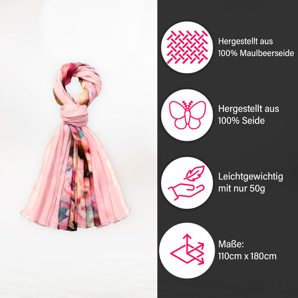 LA MAREY Seidenschal aus 100% Maulbeerseide, Grün und Rosa image number 3