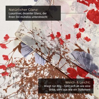 LA MAREY Schal aus 100 % Maulbeerseide, 195&times;110 cm, wei&szlig;-rot