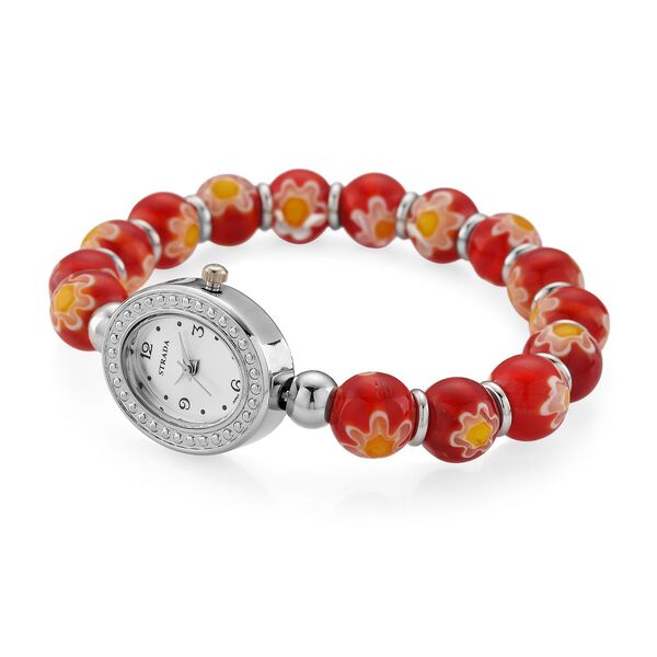 STRADA flexible rote Armbanduhr im Murano-Stil, Japanisches Uhrwerk image number 3