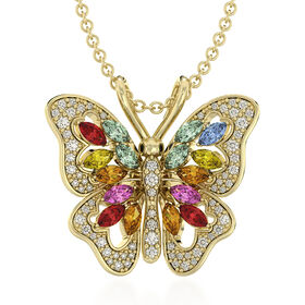 CLARTE Flutter - AA Mehrfarbig Saphir, Moissanit Anhänger mit Kette, ca. 50 cm, 925 Silber Gelbgold, ca. 1,97 ct.