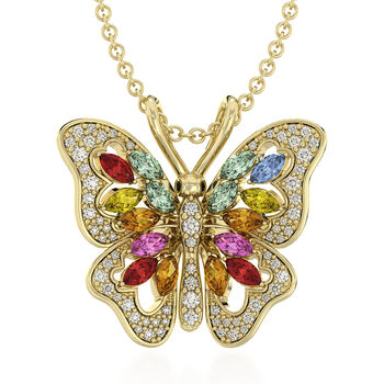 CLARTE Flutter - AA Mehrfarbig Saphir, Moissanit Anh&auml;nger mit Kette, ca. 50 cm, 925 Silber Gelbgold, ca. 1,97 ct.