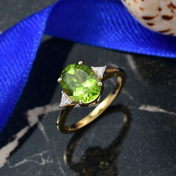 D'Joy Peridot, Moissanit Ring 925 Silber 750 Gelb Vergoldet (Größe 17.00) ca. 2,95 ct image number 2