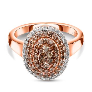 Nat&uuml;rlicher Champagner Diamant-Ring, 925 Silber Ros&eacute;gold Vermeil (Gr&ouml;&szlig;e 17.00) ca. 0,75 ct