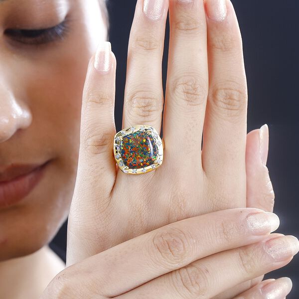 Labor erstellt schwarzen Opal, Weißer Zirkon Ring 925 Silber  (Größe 16.00) ca. 5,10 ct image number 3