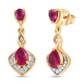 Königlicher Glamour- D'Joy Afrikanischer Rubin (Fissure gefüllt) Ohrringe 925 Silber 750 Gelbgold Vermeil ca. 1.80 ct