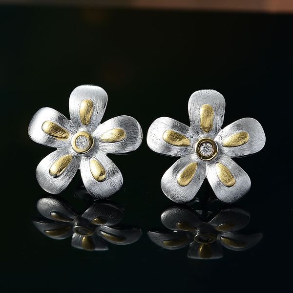 Florale Moissanit Ohrringe, 925 Silber rhodiniert und 750 Gelbgold Vermeil image number 2