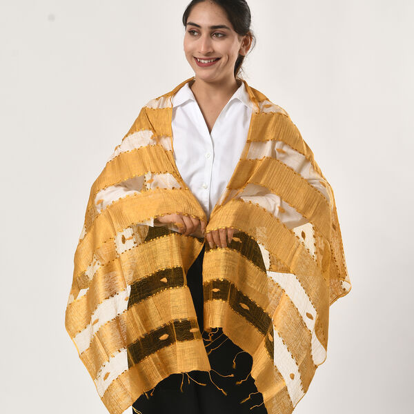 Modal-Seide-Schal, Streifendesign, 175x60 cm, Gold image number 0