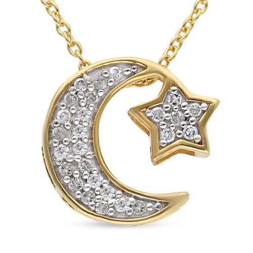 Diamant Stern und Mond Anhänger mit Kette in Silber image number 0
