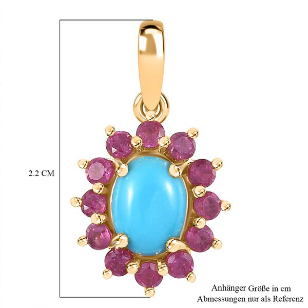 AA Sleeping Beauty Türkis, Afrikanischer Rubin (Fissure gefüllt) Anhänger 925 Silber 750 Gelbgold Vermeil ca. 1.86 ct image number 6