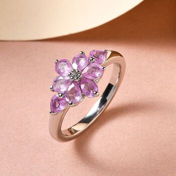 Ilakaka Rosa Saphir (Fissure gef&uuml;llt) und wei&szlig;er Zirkon-Ring, 925 Silber platiniert (Gr&ouml;&szlig;e 19.00) ca. 1.65 ct